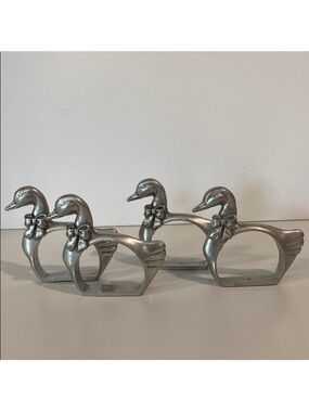 Duck Pewter Napkin Rings 4 Set Silver